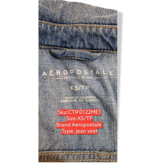 Aeropostale Women's Blue Sleeveless Collard Button Down Jeans Vest - Size XS/TP. - Picture 3 of 3